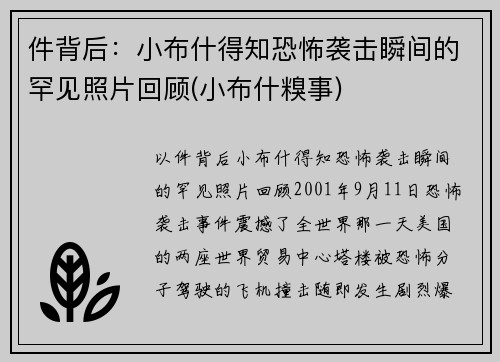 件背后：小布什得知恐怖袭击瞬间的罕见照片回顾(小布什糗事)